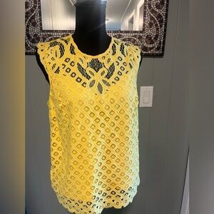 Laundry by Shelli Segal Yellow Lace High Neck Top Size Small